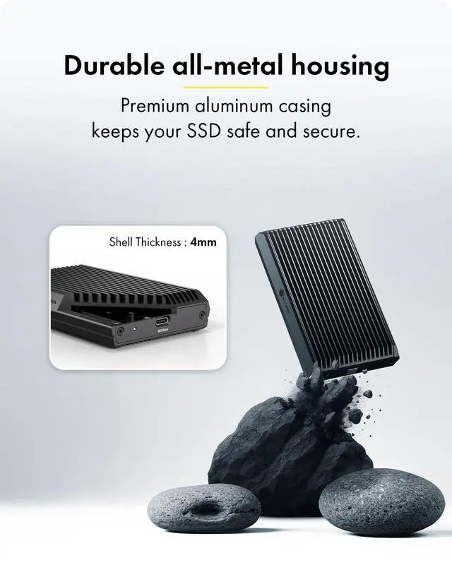 Alt view image 5 of 5 - 40Gbps M.2 NVMe SSD Enclosure, ICY BOX M.2 Enclosure Support SSD M/B+M Key Size 2280/2260/2242/2230 Compatible with Thunderbolt 4/3/USB4/3.2/3.1, Tool-Free Aluminum Thunderbolt 4 Enclosure