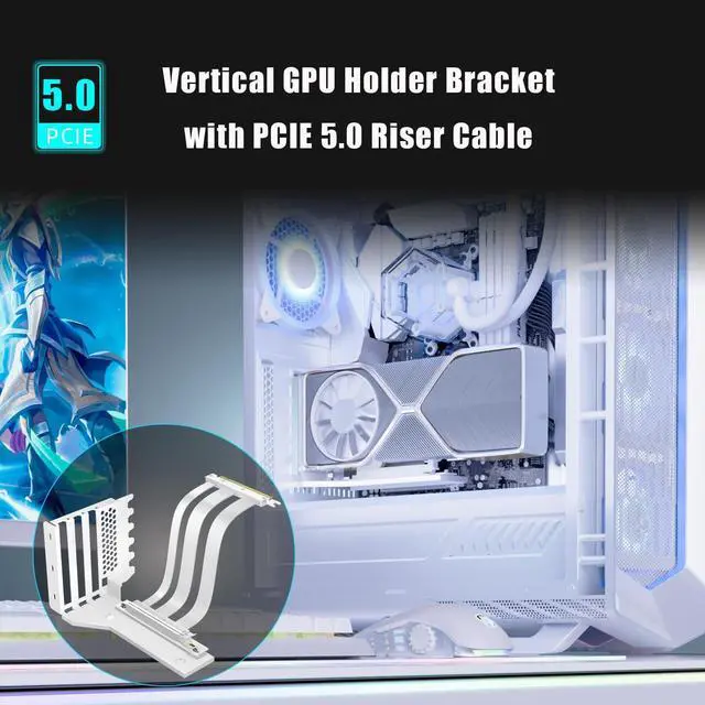 Alt view image 2 of 5 - GLOTRENDS 3-Slot GPU Support Bracket with 150mm PCIe 5.0 Riser Cable for GPU Vertical Mount, Compatible with RTX5090 RTX4090 RX9070 RX7900, PC Cases with Open PCI 7/8-slot Design