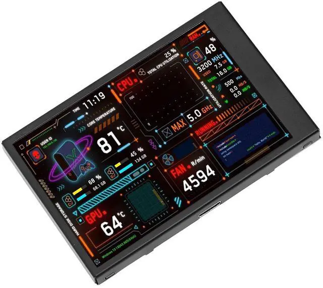 Alt view image 2 of 4 - ANGGREK PC Temperature Display, Professional Dimmable USB Port Computer CPU Monitor with Visual Theme Editor for Desktop PC