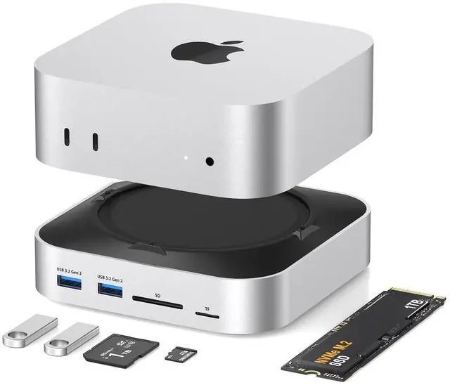 Main image of BAOZEE Mac mini Dock with NVMe SSD Enclosure, USB-C Hub for Mac mini M4/M4 Pro with 2X USB-A 10Gbps, 3X USB-A 5Gbps, HDMI, DP, SD/TF Card Reader  Magnetic Cover, Up to 8TB SSD Support