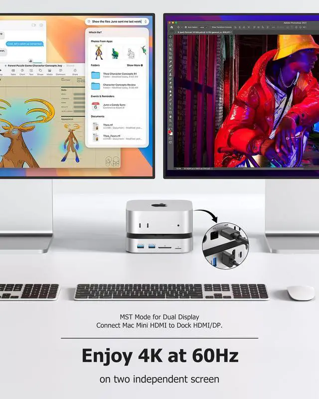 Alt view image 3 of 5 - BAOZEE Mac mini Dock with NVMe SSD Enclosure, USB-C Hub for Mac mini M4/M4 Pro with 2X USB-A 10Gbps, 3X USB-A 5Gbps, HDMI, DP, SD/TF Card Reader  Magnetic Cover, Up to 8TB SSD Support