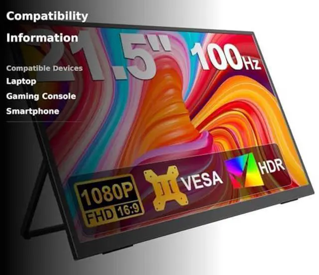 Alt view image 3 of 5 - KEEPTIME 21.5" Portable Monitor, 1080P FHD 100HZ Large Portable Gaming Monitor w/Kickstand & VESA, IPS USB-C HDMI External Screen for Laptops, MacBook, Phones, Mini PC