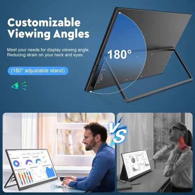 Alt view image 5 of 5 - KEEPTIME 21.5" Portable Monitor, 1080P FHD 100HZ Large Portable Gaming Monitor w/Kickstand & VESA, IPS USB-C HDMI External Screen for Laptops, MacBook, Phones, Mini PC