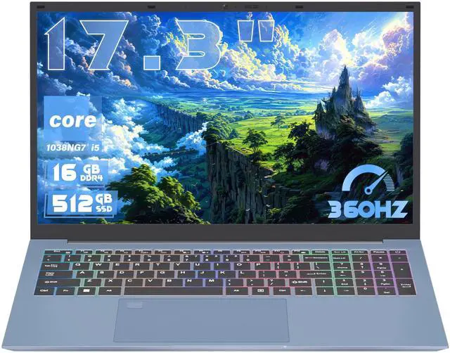 Main image of 17.3" FHD IPS Blue Laptop, Core i5-1038NG7,16GB RAM,Win 11 Pro Laptop Business Computer, in tel Iris Plus Graphics, Fingerprint, Color Backlit Keyboard, Numpad, Type-C, WiFi 6, HDMI, RJ45 (512G SSD)