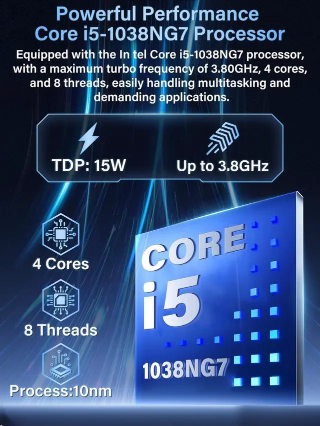Alt view image 4 of 5 - 17.3" FHD IPS Blue Laptop, Core i5-1038NG7,16GB RAM,Win 11 Pro Laptop Business Computer, in tel Iris Plus Graphics, Fingerprint, Color Backlit Keyboard, Numpad, Type-C, WiFi 6, HDMI, RJ45 (512G SSD)