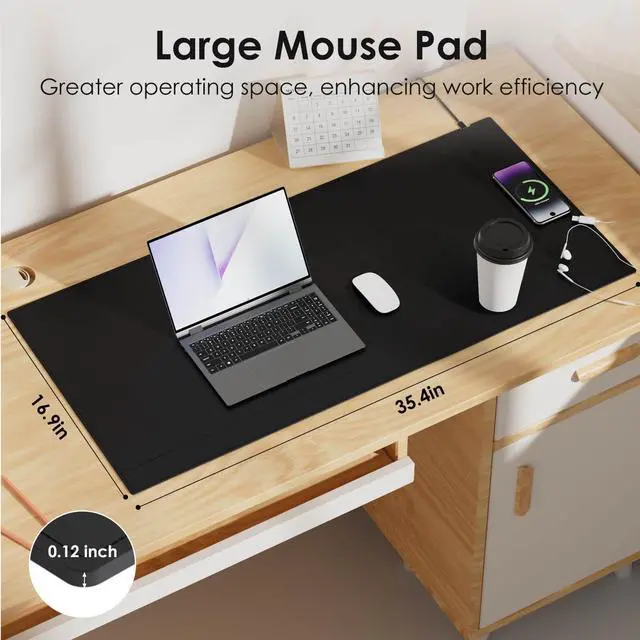 Alt view image 2 of 5 - Magnetic Mouse Pad with Wireless Charging, 35.4'' x 16.9'' Extra Large Desk Pad, Waterproof and Scratch-Resistant Mousepad, Charcoal Black Computer Mouse Mat for MacBook, PC, Laptop