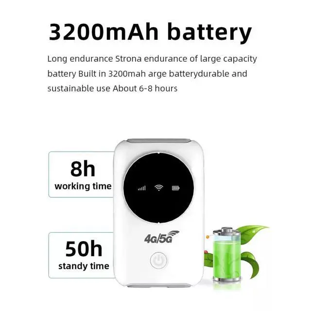 Alt view image 2 of 5 - Mobile Router, 4G LTE 5G Hotspot 300Mbps Modem up to 10 Devices, SIM Slot, 3200MAh Battery, Portable Device for Travel, Business Trip, Outdoor