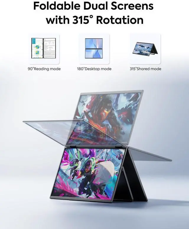 Alt view image 4 of 5 - MINISFORUM Dual Stacked Monitor, HDMI | USB-C 1080P 16:9 IPS Portable Extended Display, 15.6 Laptop Screen Extender, 170° Review Angle | 315° Rotation Dual Speaker Office Computer Monitor