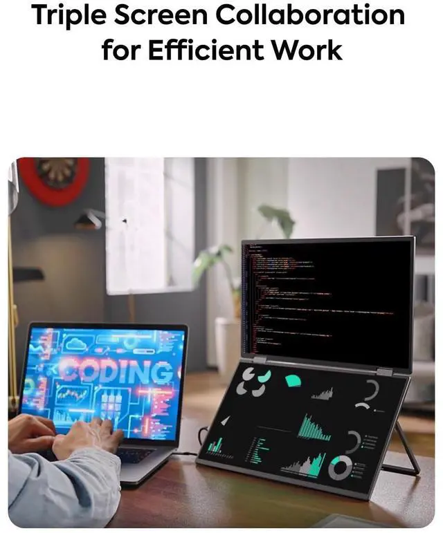 Alt view image 5 of 5 - MINISFORUM Dual Stacked Monitor, HDMI | USB-C 1080P 16:9 IPS Portable Extended Display, 15.6 Laptop Screen Extender, 170° Review Angle | 315° Rotation Dual Speaker Office Computer Monitor