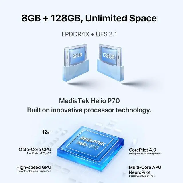 Alt view image 2 of 5 - UMIDIGI Cell Phone, F3 8GB+128GB Smartphone Unlocked, 48MP AI Triple Camera, 6.7inch HD Full Screen, 5150mAh Battery,18W Fast Charging, Android 11 Phone Unlock, Type-C,4G Dual SIM, NFC