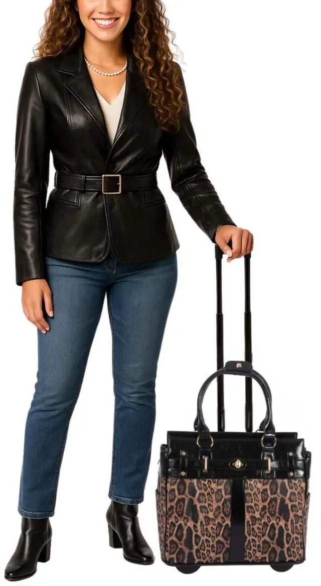 Alt view image 2 of 5 - New London Leopard Rolling Laptop Bag for Women Computer Case - Fits 13"-17" Laptop