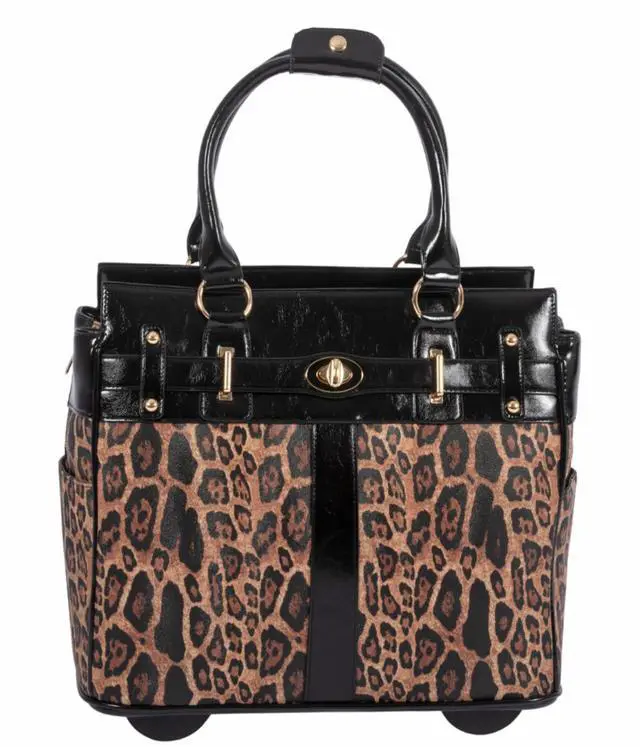 Main image of New London Leopard Rolling Laptop Bag for Women Computer Case - Fits 13"-17" Laptop