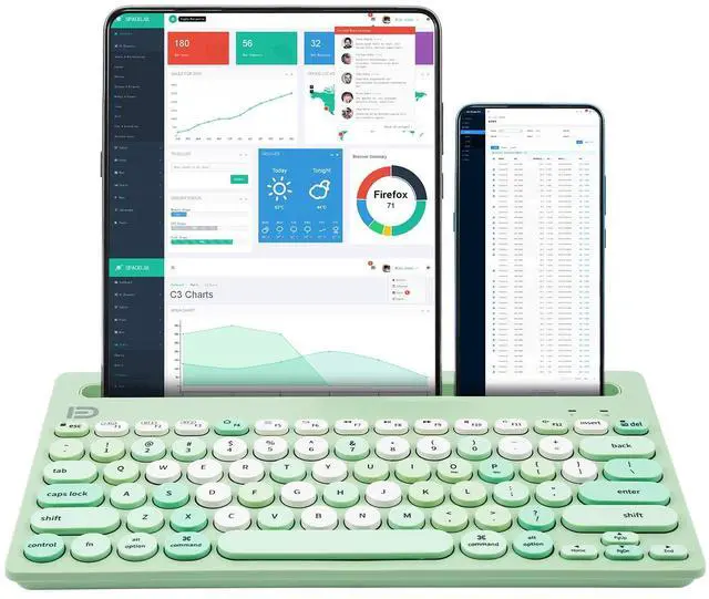 Main image of HUO JI Wireless Keyboard Multi-Device, Bluetooth and 2.4G Dual Mode for iPad, Switch to 3 Devices for Cellphone, Tablet, PC, Smart TV, MacBook iOS Android Windows, Green