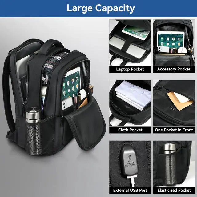 Alt view image 3 of 5 - Voova Travel Laptop Backpack, Business Work Laptop Backpack for Women & Men with USB Charging Port, Waterproof Slim Durable College Computer Bag Fits 15.6 Inch Laptops and Notebook, Black