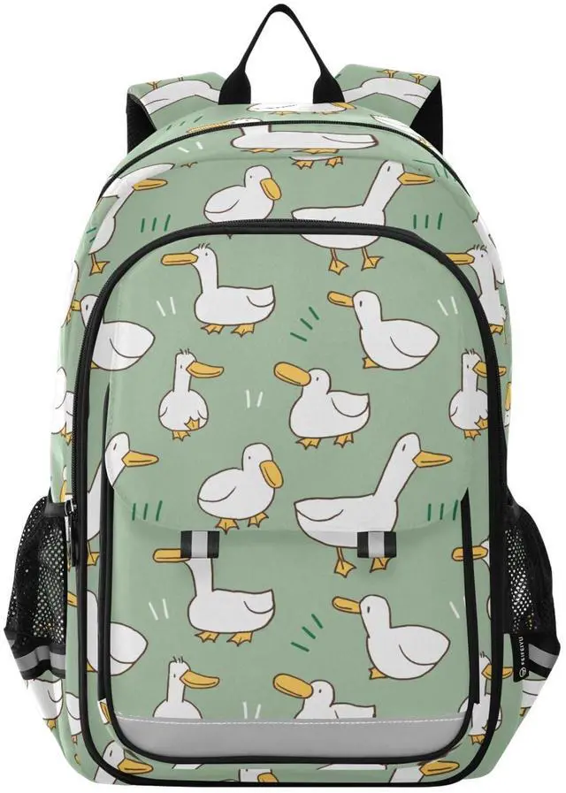 Main image of Krafig Cartoon Duck Pattern Green Backpack Girls Boys Elementary School Bags Bookbags Laptop Backpack Travel Daypack Safe Reflective Stripes