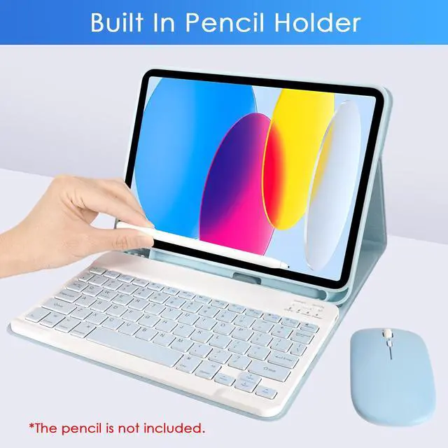 Alt view image 3 of 3 - Nsyee Keyboard Case for iPad 10th Generation 10.9 inch 2022 and iPad 11th Generation A16 11 inch 2025, Detachable Bluetooth Keyboard Case with Pencil Holder and Mouse for ipad 10th/11th Gen, Blue