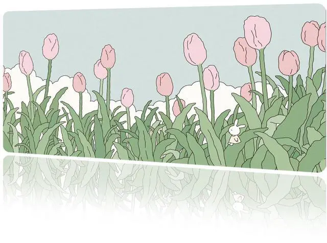 Main image of MAYCARI Watercolor Tulip Flower Mouse Pads,Extended Gaming Mousepad XXL Kawaii Anime Desk Mat Pink Green Large Full Desk Mouse Pad 31.5" x15.7"