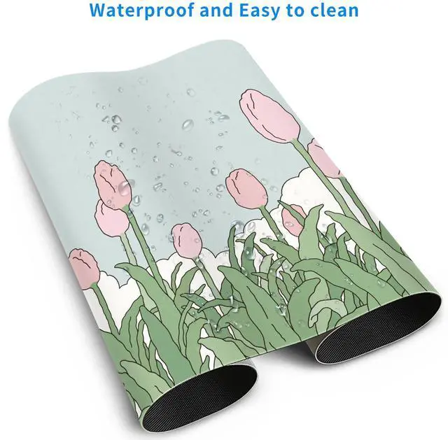 Alt view image 4 of 5 - MAYCARI Watercolor Tulip Flower Mouse Pads,Extended Gaming Mousepad XXL Kawaii Anime Desk Mat Pink Green Large Full Desk Mouse Pad 31.5" x15.7"