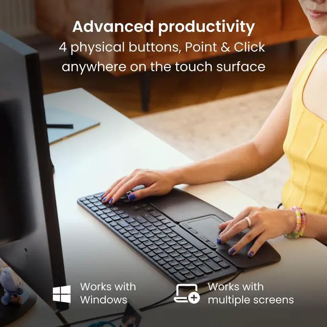 Alt view image 5 of 5 - Contour Design Touch: Wired Ergonomic Touchpad for Windows 10 & 11, Multi Touch & High Precision Glass Trackpad, Click Anywhere, 4 Programmable Shortcut Keys, Full Size Wrist Rest