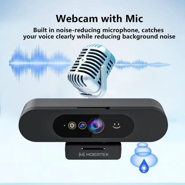 Alt view image 4 of 5 - Window Hello Webcam, 1080P 30fps Camera with Noise-reducing Mic, Plug & Play, 90° Wide Angle, Built-in Privacy Cover, 360° Rotation Pan & 90° Tilt, Perfect for Zoom, Google Meet, Microsoft Teams