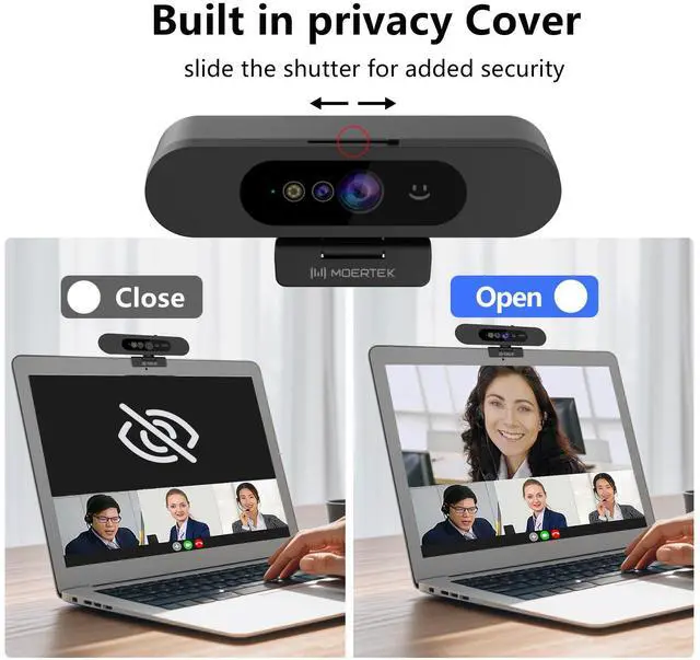 Alt view image 5 of 5 - Window Hello Webcam, 1080P 30fps Camera with Noise-reducing Mic, Plug & Play, 90° Wide Angle, Built-in Privacy Cover, 360° Rotation Pan & 90° Tilt, Perfect for Zoom, Google Meet, Microsoft Teams