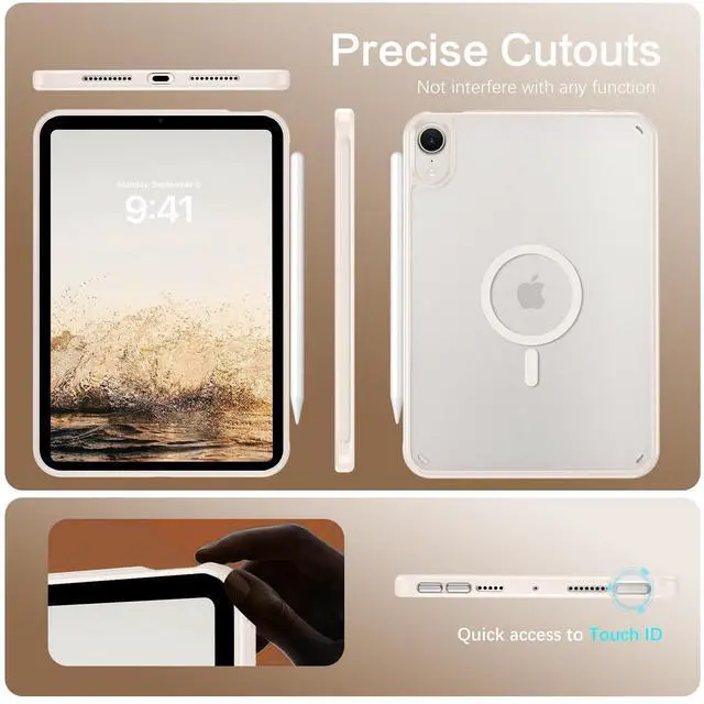 Alt view image 3 of 5 - BENTOBEN for iPad Mini7 (A17 Pro) Case, iPad mini 7th /6th Generation Magnetic Case (2024/2021), Translucent Matte Back Shock and Drop Protection Cover for iPad mini7/Mini6 8.3", Off-White