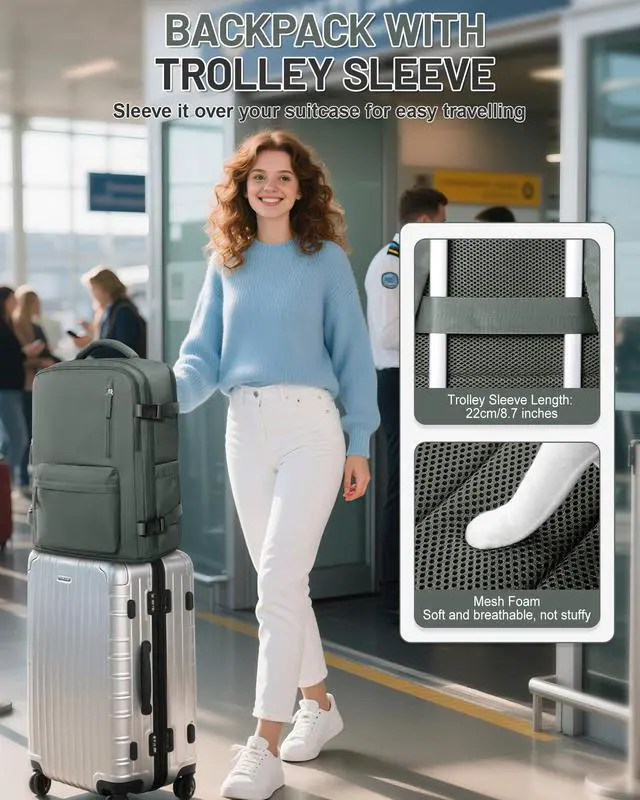 Alt view image 4 of 5 - Travel Vacuum Seal Backpack for Clothing with Hand Pump 18x14x8 inches Personal item Travel Essentials Storage Backpacks Vacuum Sealed Work laptop Backpack Carry on Flight Approved for Women Men Green