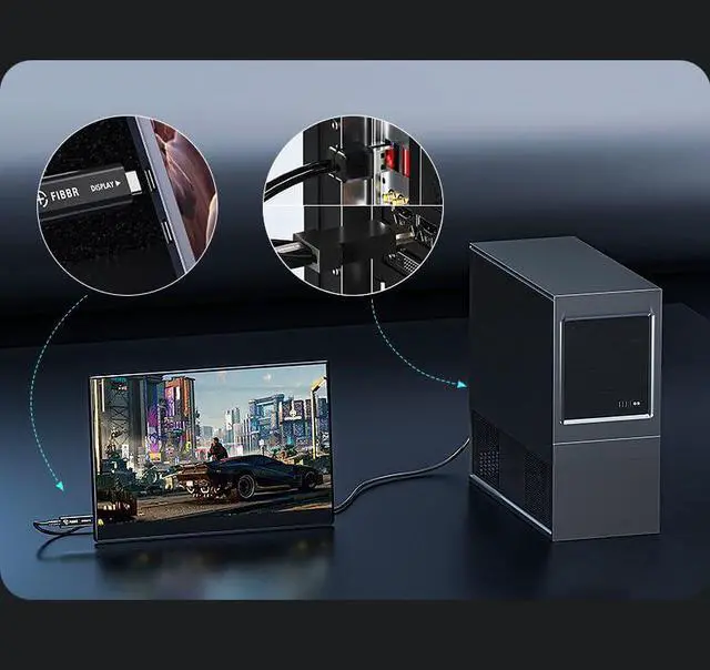 Alt view image 3 of 5 - FIBBR DisplayPort to USB C Cable Adapter with Double USB Power Supply, USB 3.2 Fast Speed 10Gbps Stable Transmission for PC Laptop Gaming Monitor VR Box Glass