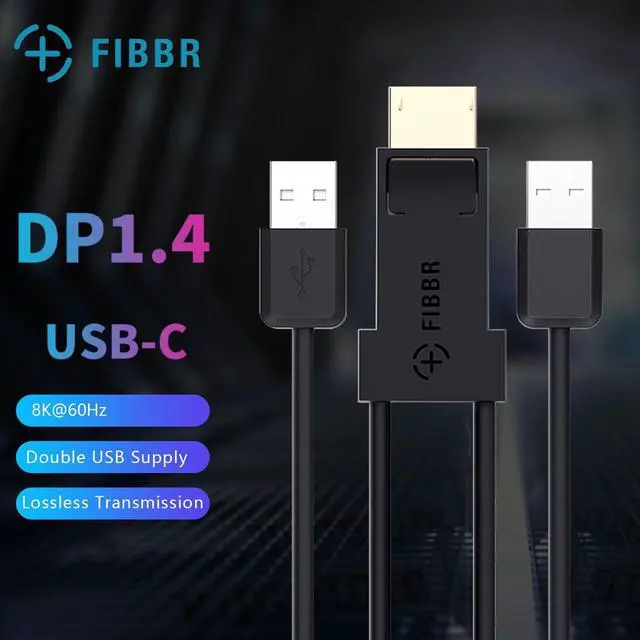 Alt view image 2 of 5 - FIBBR DisplayPort to USB C Cable Adapter with Double USB Power Supply, USB 3.2 Fast Speed 10Gbps Stable Transmission for PC Laptop Gaming Monitor VR Box Glass
