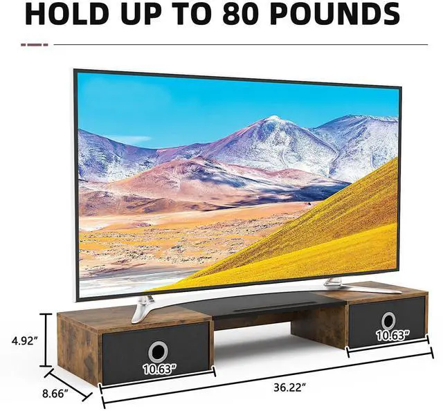 Alt view image 3 of 5 - YAOHUOO Dual Monitor Stand with LED Light 2 Drawers, Computer Monitor Riser for 2 Monitors, Large Desktop Organzier with Storage for PC/Laptop/Computer/TV Screen/Printer