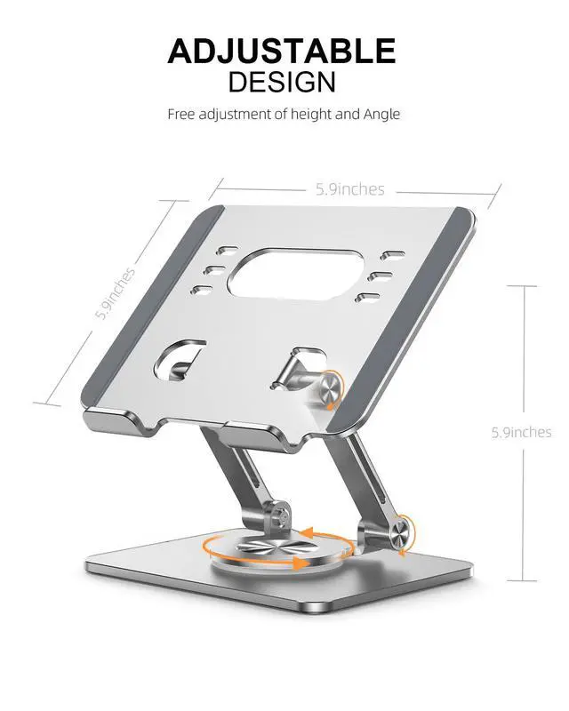 Alt view image 3 of 5 - Tablet Stand Holder with Thickened 360°Rotating Base Dual Rod Adjustable Aluminum Stand for All 5.8-12.9 iPad Samsung Phone Tablet Kindle E-Reader and More, Silver