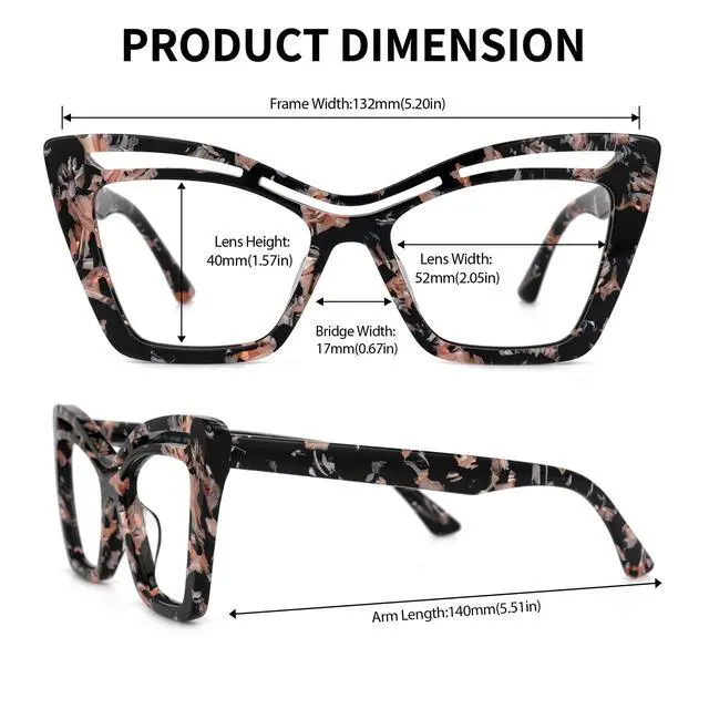 Alt view image 5 of 5 - Zeelool Trendy Acetate Oversized Cat Eye Glasses Frame with Non-prescription Clear Lens for Women Arsolon ZJGA165651-02 Floral