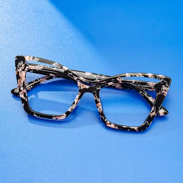 Alt view image 3 of 5 - Zeelool Trendy Acetate Oversized Cat Eye Glasses Frame with Non-prescription Clear Lens for Women Arsolon ZJGA165651-02 Floral