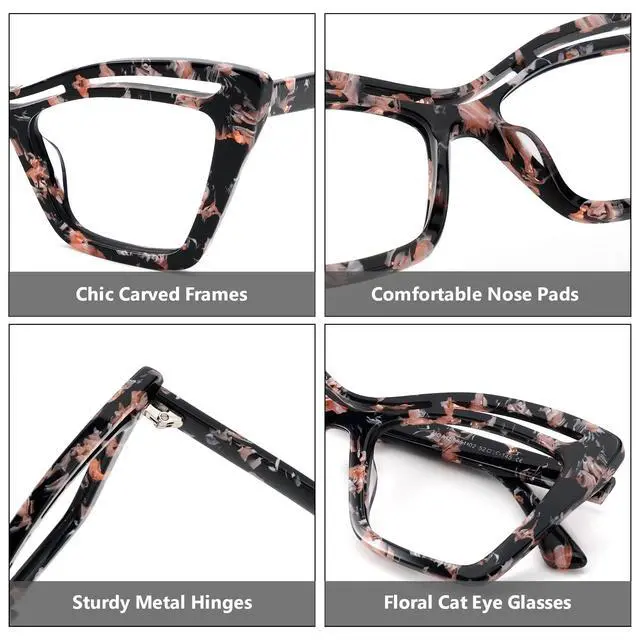 Alt view image 4 of 5 - Zeelool Trendy Acetate Oversized Cat Eye Glasses Frame with Non-prescription Clear Lens for Women Arsolon ZJGA165651-02 Floral