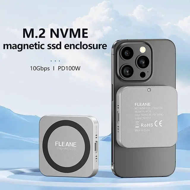Alt view image 4 of 5 - FLEANE Magnetic M.2 2230 2242 NVMe SSD Enclosure with Turbo Cooling Fan for iPhone 16 15 Pro/Pro Max/Plus ProRes, PD100W,10Gbps Aluminum External SSD Case for MacBook Laptop