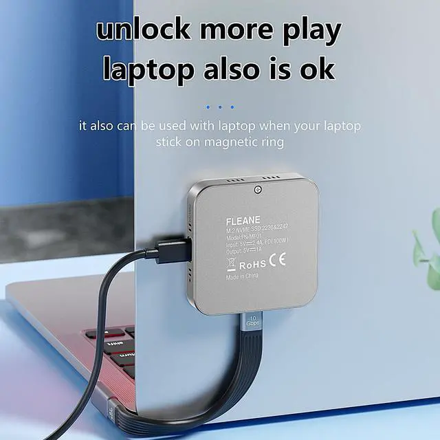 Alt view image 5 of 5 - FLEANE Magnetic M.2 2230 2242 NVMe SSD Enclosure with Turbo Cooling Fan for iPhone 16 15 Pro/Pro Max/Plus ProRes, PD100W,10Gbps Aluminum External SSD Case for MacBook Laptop