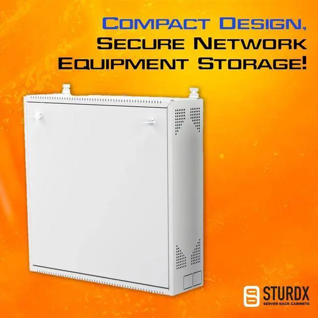 Alt view image 4 of 5 - Wall-Mount DVR/NVR Security Enclosure, Lockable Steel Cabinet with 1U Adjustable Rail, Ventilated, 22 W x 21.2 H x 5.9 D, White (RAL 7035)  STURDX