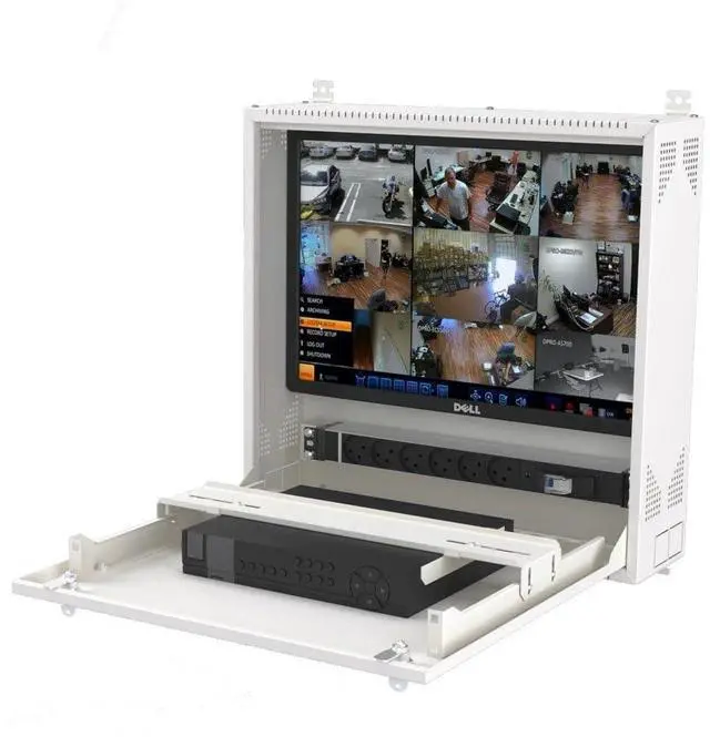 Alt view image 5 of 5 - Wall-Mount DVR/NVR Security Enclosure, Lockable Steel Cabinet with 1U Adjustable Rail, Ventilated, 22 W x 21.2 H x 5.9 D, White (RAL 7035)  STURDX