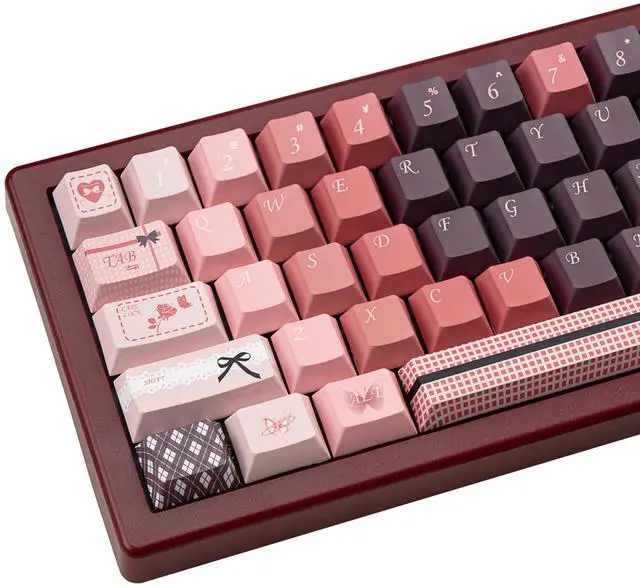 Main image of Gradient Pink and Brown PBT Keycap Set, Butterfly & Rose Theme Cute Cherry Keycap, 145 Keys Dye Sublimation Custom Key Cap for Mechanical Gaming Keyboard