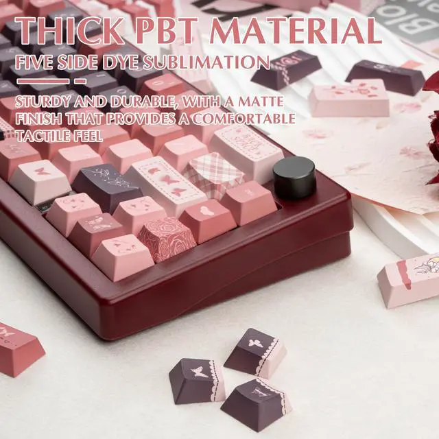 Alt view image 3 of 5 - Gradient Pink and Brown PBT Keycap Set, Butterfly & Rose Theme Cute Cherry Keycap, 145 Keys Dye Sublimation Custom Key Cap for Mechanical Gaming Keyboard