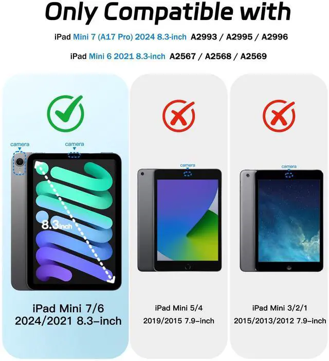 Alt view image 2 of 5 - BRAECNstock Case for Apple iPad mini 7 (A17 Pro) 2024/ Mini 6 8.3" with Screen Protector, Pencil Holder, [360 Rotating Hand Strap] &Stand, Shockproof Protective iPad mini 7th/6th Gen Kids Case, Blue