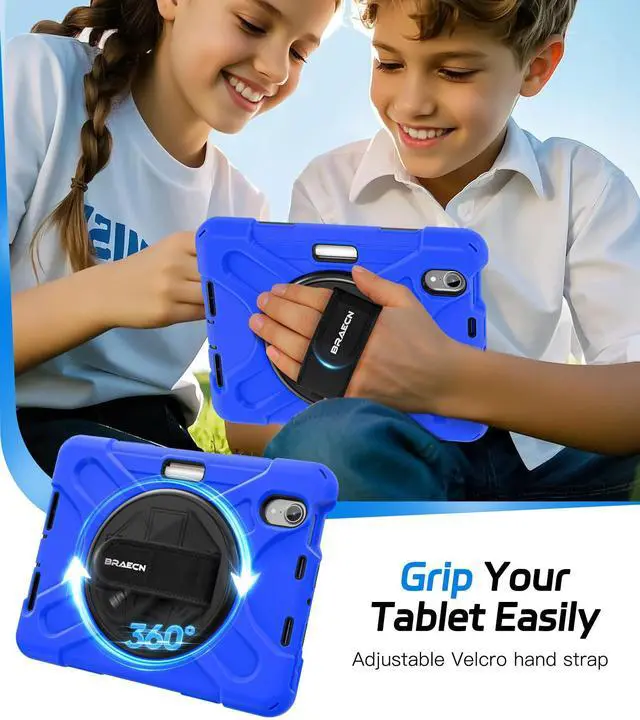Alt view image 3 of 5 - BRAECNstock Case for Apple iPad mini 7 (A17 Pro) 2024/ Mini 6 8.3" with Screen Protector, Pencil Holder, [360 Rotating Hand Strap] &Stand, Shockproof Protective iPad mini 7th/6th Gen Kids Case, Blue