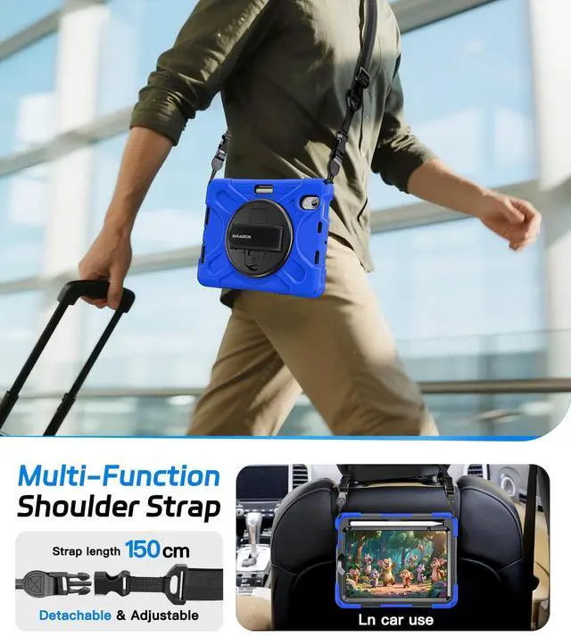 Alt view image 5 of 5 - BRAECNstock Case for Apple iPad mini 7 (A17 Pro) 2024/ Mini 6 8.3" with Screen Protector, Pencil Holder, [360 Rotating Hand Strap] &Stand, Shockproof Protective iPad mini 7th/6th Gen Kids Case, Blue