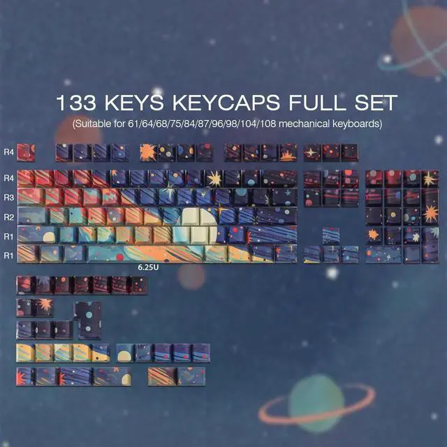 Alt view image 2 of 5 - Tsungup Custom Keycaps,131 Keys PBT Starry Sky Side Printed Keycaps,Cherry Profile Key Caps Keyboard Keycap Set for Cherry MX Switches Mechanical Keyboard(Black)