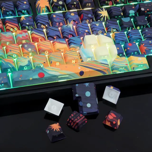Alt view image 4 of 5 - Tsungup Custom Keycaps,131 Keys PBT Starry Sky Side Printed Keycaps,Cherry Profile Key Caps Keyboard Keycap Set for Cherry MX Switches Mechanical Keyboard(Black)