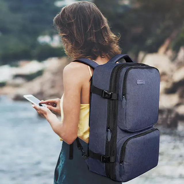 Alt view image 2 of 5 - Vancropak Carry on Backpack, 47L Expandable Extra Large Travel Backpack with 3 Packing Cubes, Flight Approved Water Resistant Luggage Suitcase Weekend Duffle Bag Overnight Daypack for Men Women, Blue