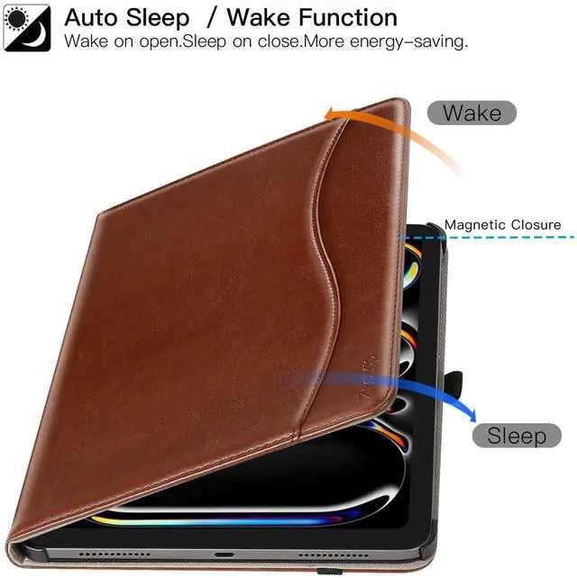 Alt view image 3 of 4 - ZtotopCases for iPad Pro 12.9 6th/5th/4th/3rd Generation Case 2022/2021/2020/2018, Premium PU Leather Folio Cover, Auto Wake/Sleep, Multi Viewing Angles, Supports Pencil Pro and Touch ID, Brown