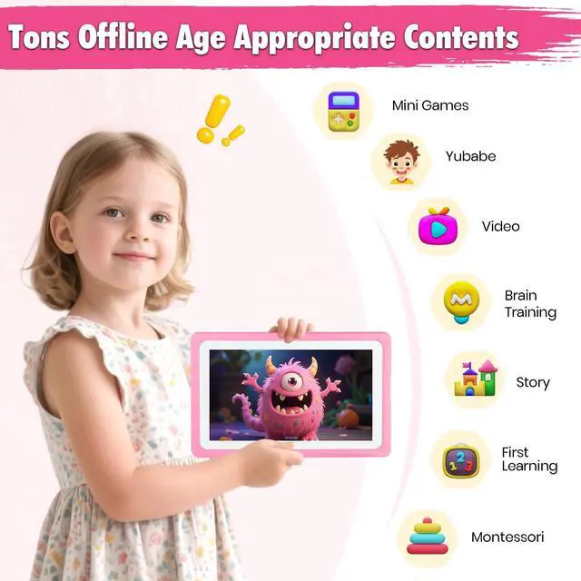 Alt view image 4 of 5 - Kids Tablet 7 Tablets for Kids with Parental Control, WIFI Childrens Tablets for Toddlers with Plenty of Offline Child learning Apps Pre-installed, Toddler Tablet 3-7 Years Boy Girls GiftPink)