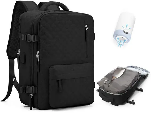 Main image of WONHOX Travel Vacuum Storage Backpack with Air Pump Vacuum Seal Compression Space Saver Bags Clothing Vacpack 18x14x8 inches Travel Bag Carry on Personal item Laptop Work Backpacks Women Men Black