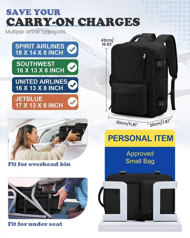Alt view image 2 of 5 - WONHOX Travel Vacuum Storage Backpack with Air Pump Vacuum Seal Compression Space Saver Bags Clothing Vacpack 18x14x8 inches Travel Bag Carry on Personal item Laptop Work Backpacks Women Men Black
